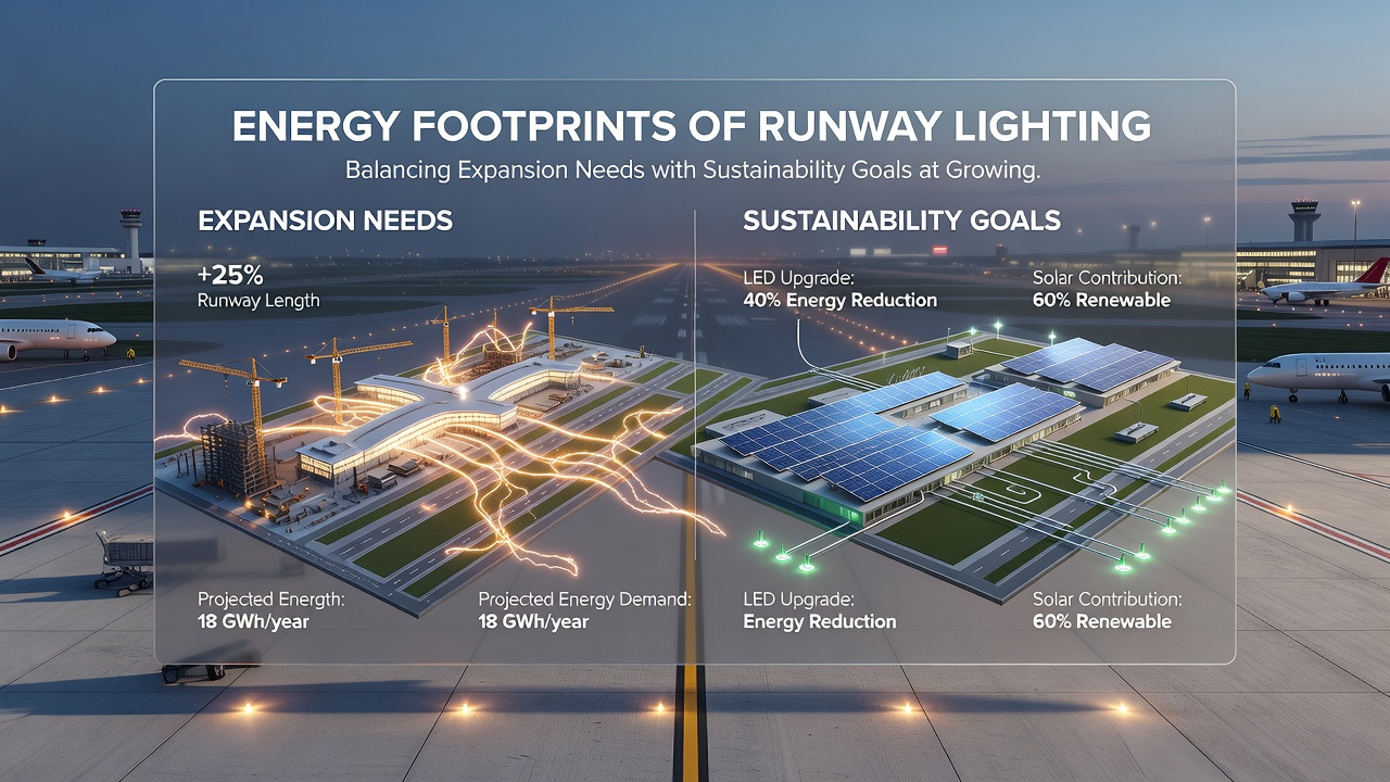 Solar panels integrated near airport runways supporting sustainable lighting infrastructure